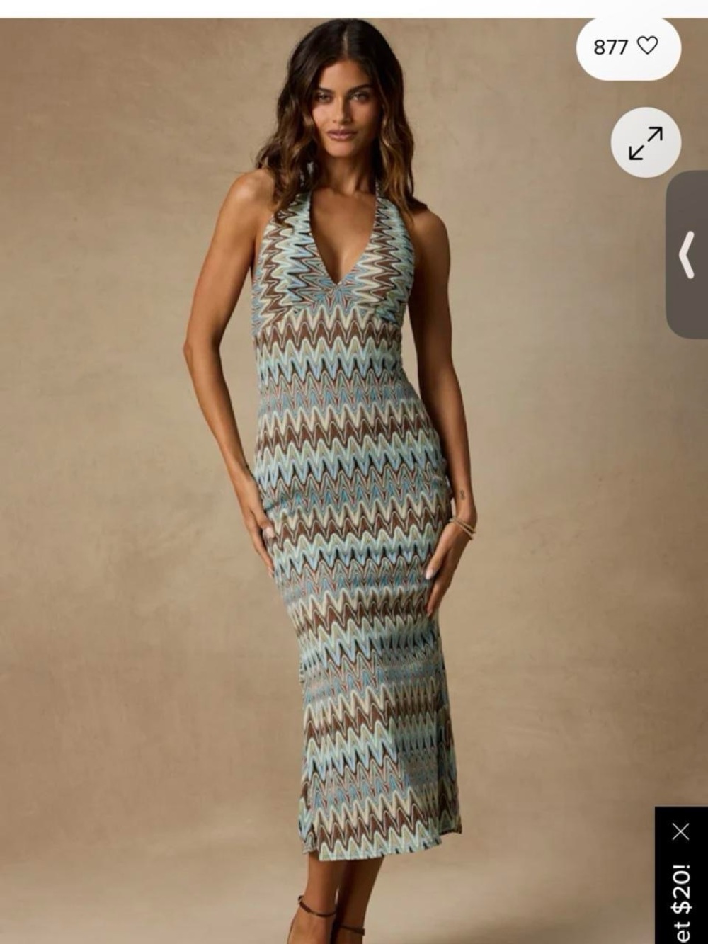 Lulu's Aqua and Brown Chevron Halter Midi Dress